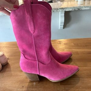 Hot Pink Velvet Cowgirl Boots